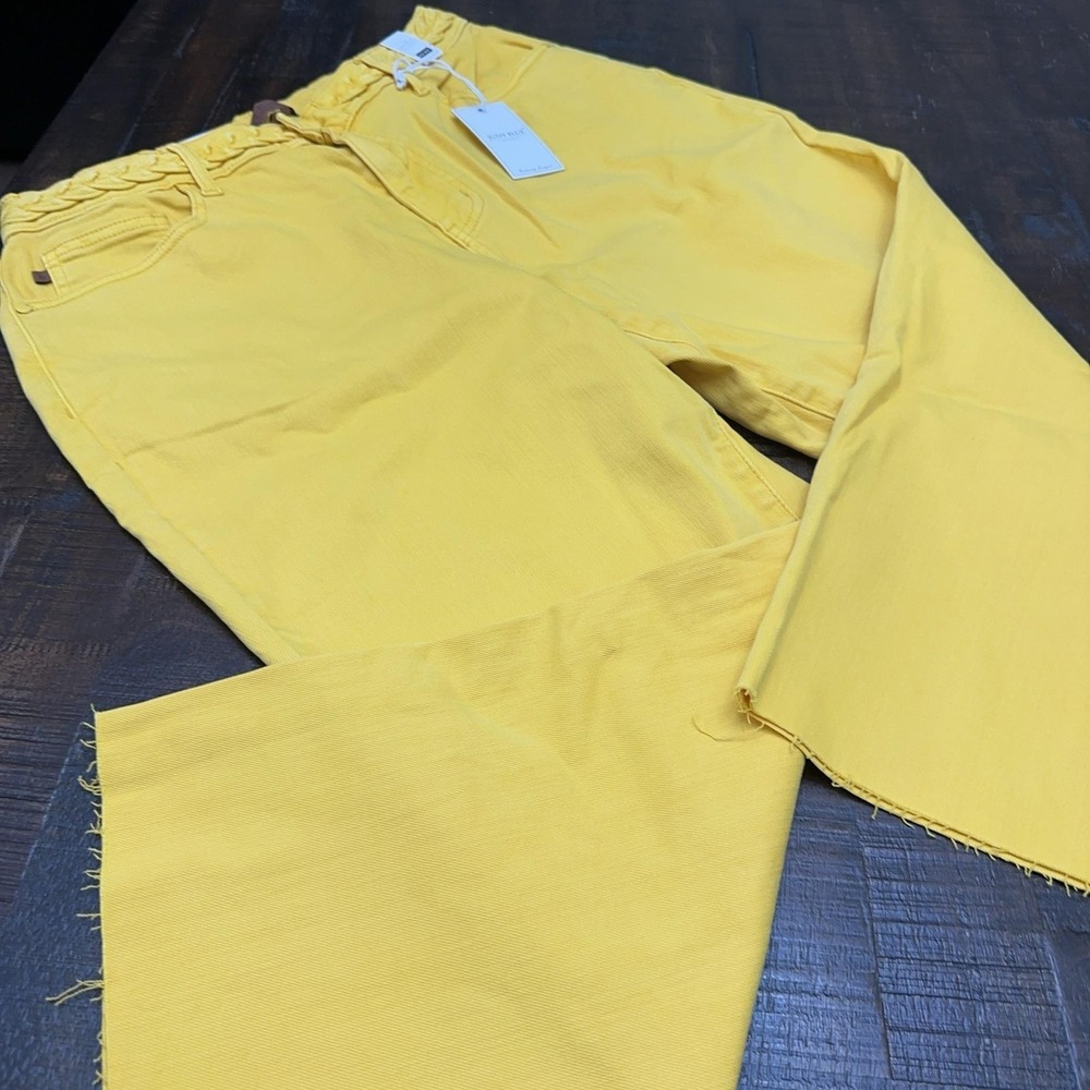 Judy Blue Jeans Womens 16W Yellow High Waist Flare Raw Hem Denim JB88777C